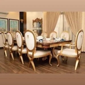 Royal Gold & Ivory Classic Dining Table Set - 8/10 Seater | Khan Fabrics & Furniture