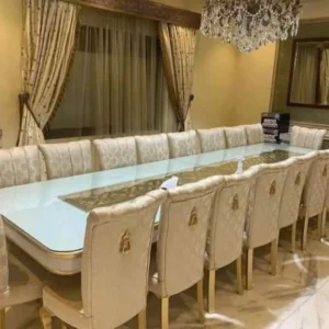Modern Executive Glass-Top Long Dining Table Set - 12+ Seater | Khan Fabrics & Furniture
