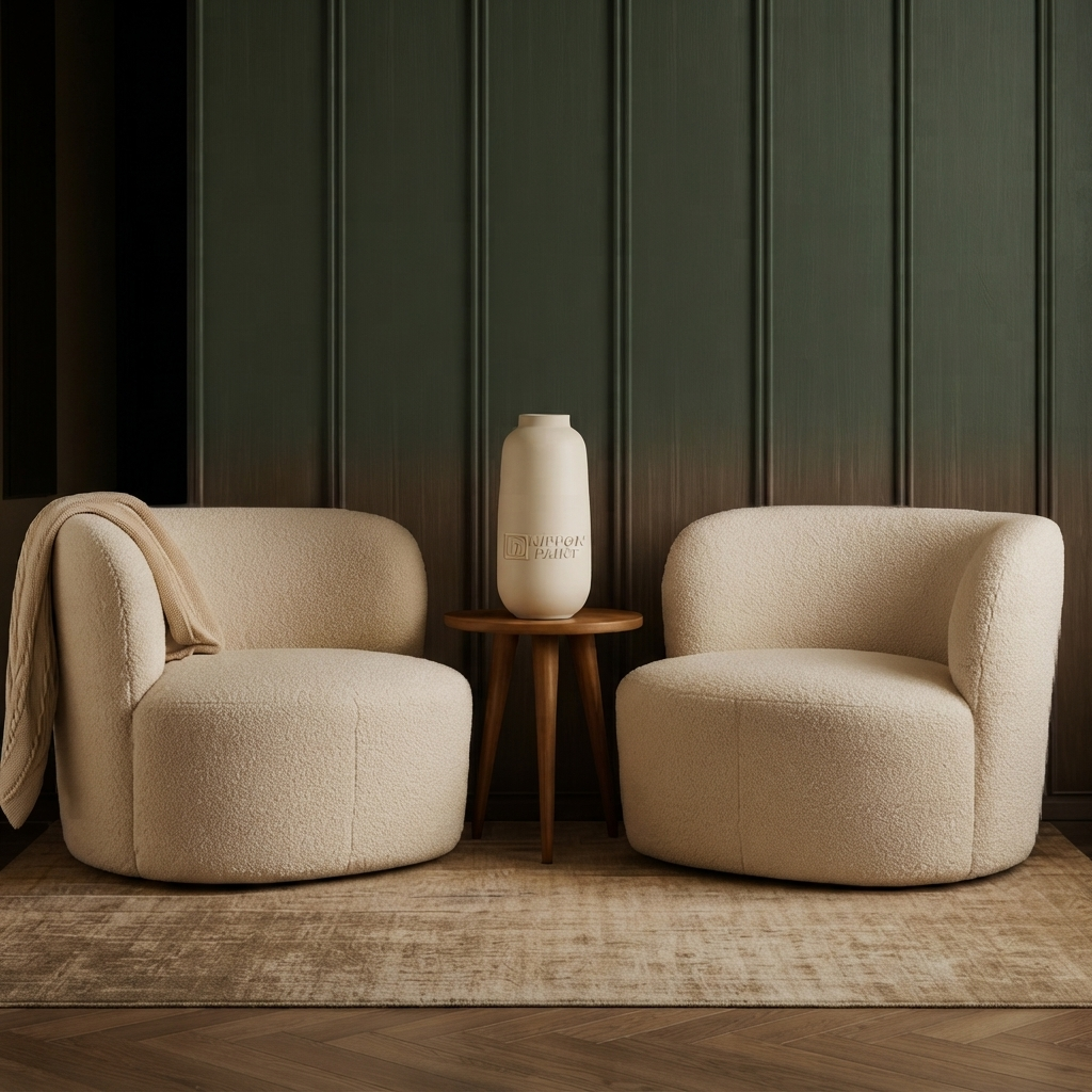 Modern Bouclé Accent Chairs with HDF Frame & Nippon Paint Accents | Khan Fabrics & Furniture
