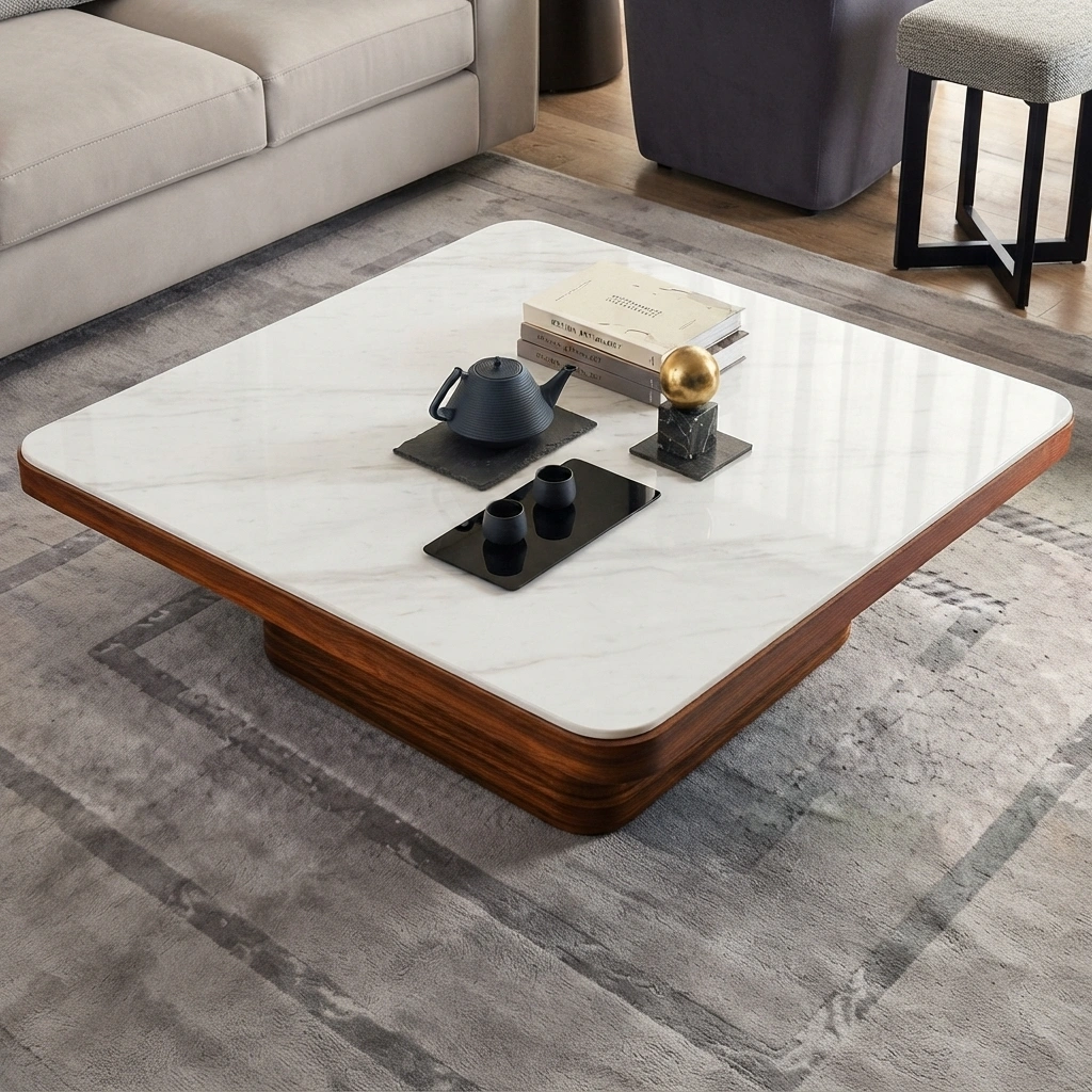 Modern Square Marble Top Center Table (3 ft x 3 ft) | Khan Fabrics & Furniture