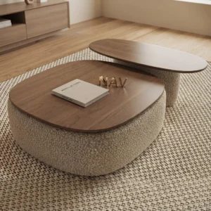 Modern 2-Piece Nesting Center Table Set with Upholstered Bases & Wood Tops | Khan Fabrics & Furniture