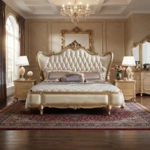 Imperial Champagne & Ivory Tufted Master Bed Set | Khan Fabrics & Furniture