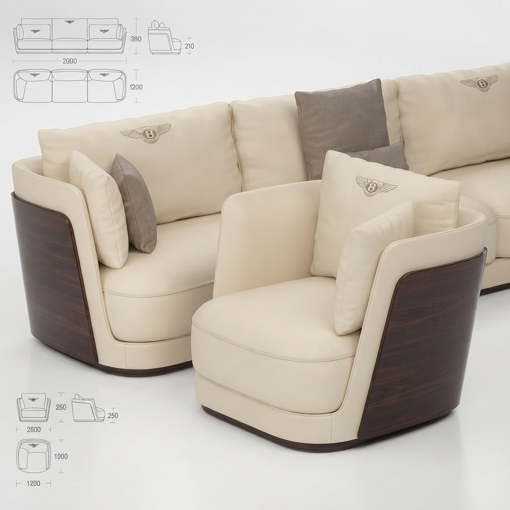 Luxury Bentley-Style Solid Wood Living Room Suite 2pcs| Khan Fabrics & Furniture