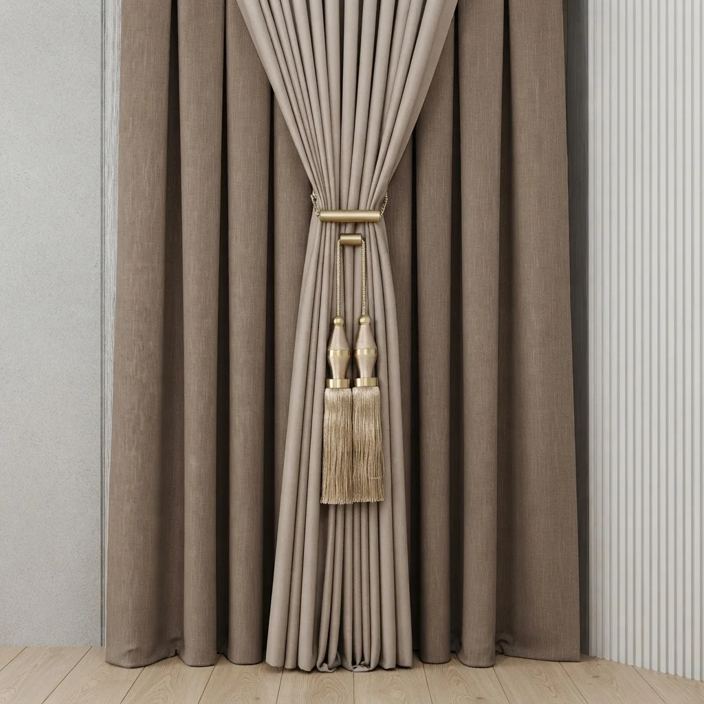 Elegant Tailored Curtain with Luxury Metallic Tassel Tie-Belt | Khan Fabrics & Furniture - Image 2