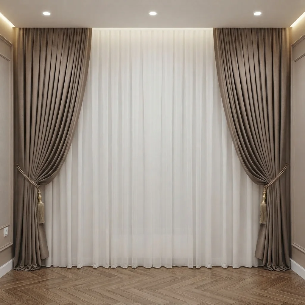 Elegant Tailored Curtain with Luxury Metallic Tassel Tie-Belt | Khan Fabrics & Furniture